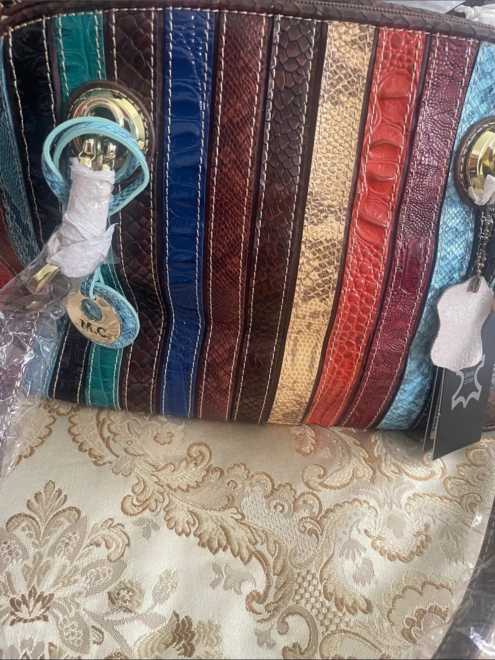 Multicolor Striped Leather Satchel -